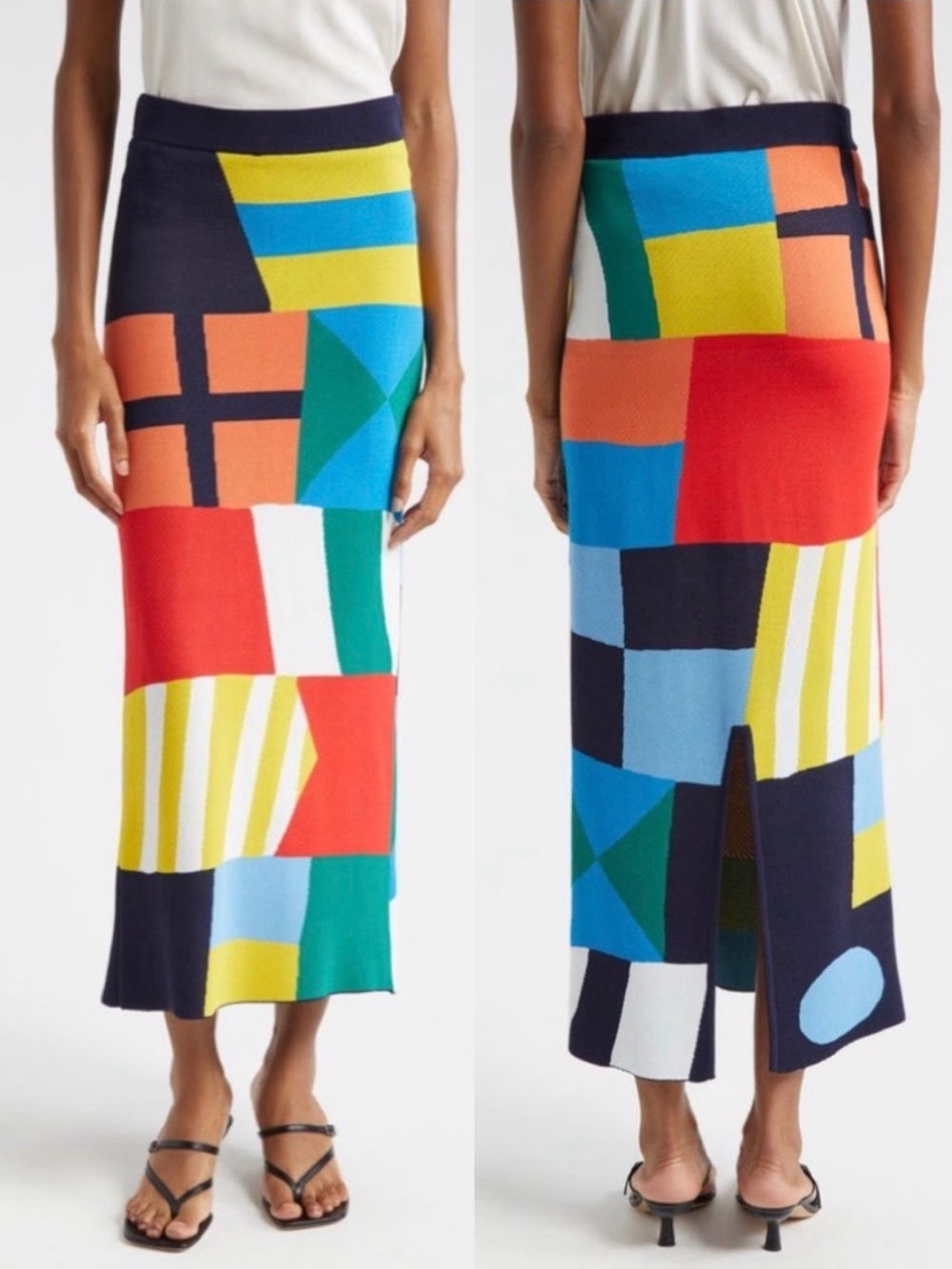 Staud Karina Knit Midi Skirt Sails Up Medium NEW Geometric Colorblock